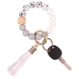 Aoksunova Key Ring Car Women Key Ring Bracelet Car Key Ring with Beads Tassel Gifts for Women, 8cm x 8cm