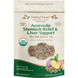 DelighTeas Liver Detox tea | Stomach Relief & Liver Cleansing | Ayurvedic Loose Leaf Milk Thistle, Fennel, Ginger Tea for Digestion | USDA Organic, Vegan, Caffeine Free, Sugar Free | 50 Servings, 5oz