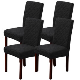 LANSHENG Dining Chair Covers, Stretch Chair Covers for Dining Chairs 4, Removable Washable Dining Chair Seat Slipcovers for Dining Room, Kitchen(Set of 4, Black)