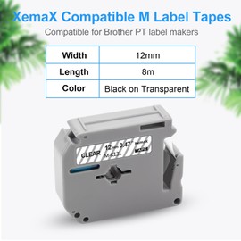 3 x XemaX Label Tape Replacement for Brother P-Touch M-K Tapes M-K131 MK-131 MK-131bz 12 mm x 8 m Black on Transparent Brother MK for Brother PT-60 PT-65 PT-90 PT-M95 PT-80 PT-100 PT-110 PT-70 PT-85