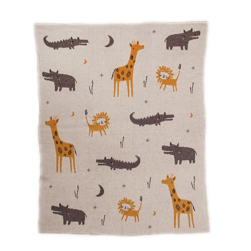Homeroots Zoo Animals Woven Knitted Baby Blanket