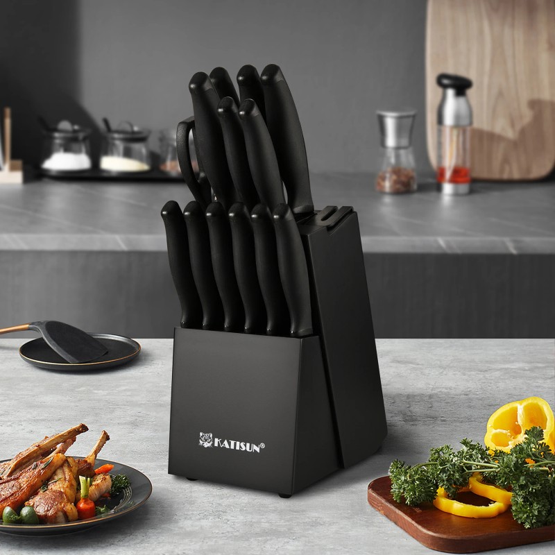 Kitchen Gift 15-Piece Black High Carbon Chef Steak Meat Cutting
