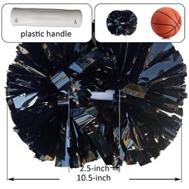4PCS Cheerleading Pom Poms 4 Inches Kids Adults Dancer Metallic Cheerleader Poms for Sport Team Spirit Cheering with Middle Baton Handle (Black)