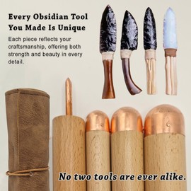 ARCVOX Obsidian Crafting Flint Knapping Tool, Dragon Crystal Stone Age Toolkit, Flint Napping Tools for Both Pros and Beginners, Including 1 Pressure Flaker and 3 Copper Boppers
