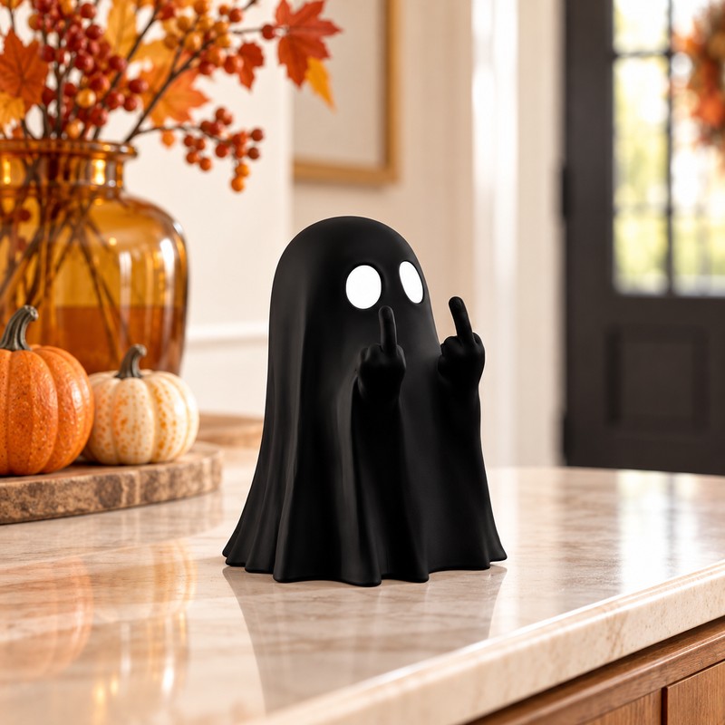 Cute Middle Finger Ghost Statue, Small Halloween Decor for Home,