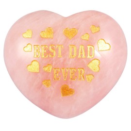 KYEYGWO Natural Worry Gemstone Carved Puffy Heart with Letters for Dad, Rose Quartz Reiki Healing Crystal Love Stone for Collection Decoration Meditation Balancing 1.7"