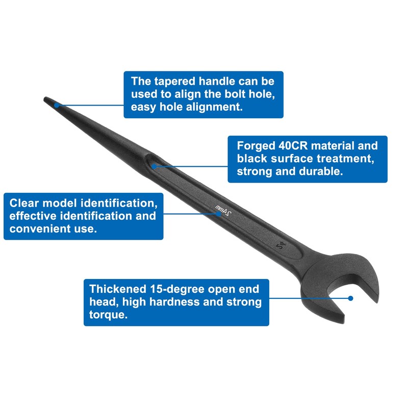 sourcing map Single Open End Spanner Wrench 24mm 15 Degree