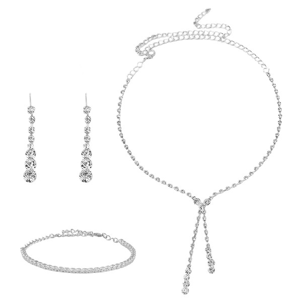 PLKDJDM Silver Rhinestone Jewelry Set Wedding Bridesmaid Jewelry Sets Necklace