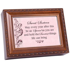 Cottage Garden Sweet Sixteen Every Year Special Woodgrain Rope Trim Jewelry Music Box Plays You are My Sunshine