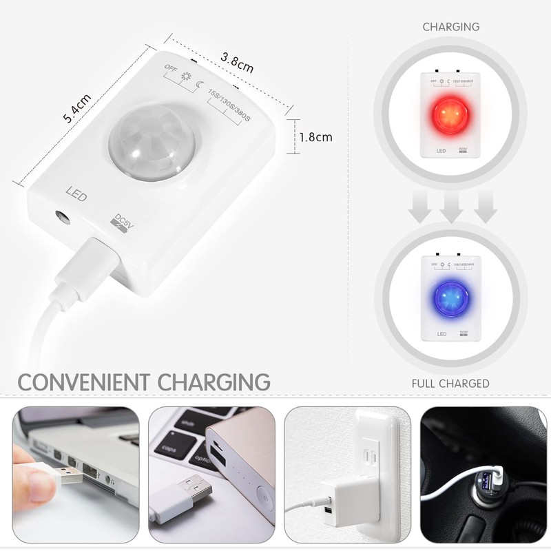 KUCAM Rechargeable Under Cabinet Lighting, 2M Motion Sensor LED Light