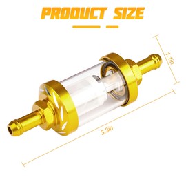 TNAIYH 5/16" Inline Motorcycle Fuel Filter, Aluminum Alloy Reusable Glass Fuel Gasoline Filter, Waterproof Removable Car Modification Accessories, Universal for ATV Dirt Bike (Golden)