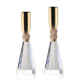 Portavelas Cristal K9 Base Pesada para Decoración De Mesa Decoraciones Navidad Fiesta Boda Halloween Lote de 2 (Oro)