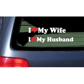 Set of 2 : I Love My Wife/Husband Car Decal Sticker - White & Red