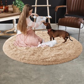 MOONLIGHT20015 4x4 Round Shaggy Beige Rugs for Living Room - Soft Plush Carpet for Bedroom, Nursery, Dorm Fluffy Fuzzy Rug for Kids, Boys & Girls, Aesthetic Home Decor & Floor Circle Rug