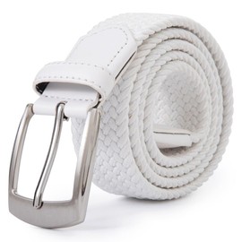 ayamoti Woven Elastic Braided Belts Womens Stretch Belt Limitless Adjust Multicolored Golf Belts for Man 1 3/8 Fashion Casual (White, XL)