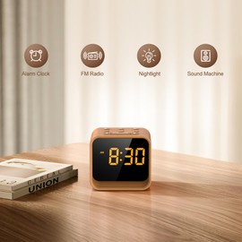 REACHER Digital Alarm Clock Radio for Bedrooms with Sleep Sound Machine, 7 Color Night Light, 0-100% Dimmer, Snooze, FM Radio with Auto-Off Timer for Bedside