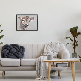 Stupell Industries Cute Baby Farm Cow Calf Licking Lips Portrait, Design by Michele Norman