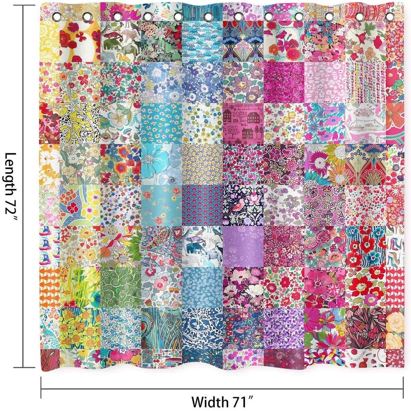 GURETER Boho Patchwork Shower Curtain, Spring Blooming Splicing Flowers Pattern