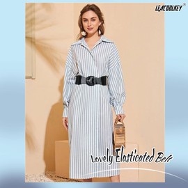 LEACOOLKEY Women's Bow Knot Elastic Waist Belt for Dress, Vintage Stretchy Wide Waistband Cinch Belt with Press Stud Buckle, C-black