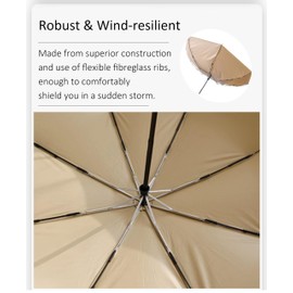 Nuxer UV Sun Umbrella Compact Umbrella for Rain Folding Travel Umbrella Automatic Open Close UPF 50+ Windproof Rainproof Umbrella (White/Khaki-B)