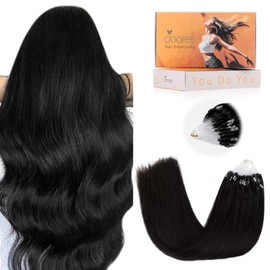 DOORES Micro Loop Hair Extensions Human Hair, Jet Black 20 Inch 50g/50s, Micro Bead Hair Extensions Real Human Hair, Micro Bead Remy Hair Extensions
