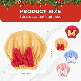 Genérico 2 Toallas Suaves con Lazo para Cabello Mojado, Gorros de Microfibra para Secar El Cabello para Mujeres, Navidad para Rellenar Bolsas de Regalos de Fiesta. (Rojo + Rosa)