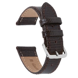 Genuine Leather Lizard Grain Brown Black Wrist Watch Strap Band Steel 14 16 18 20mm (20mm, Brown)