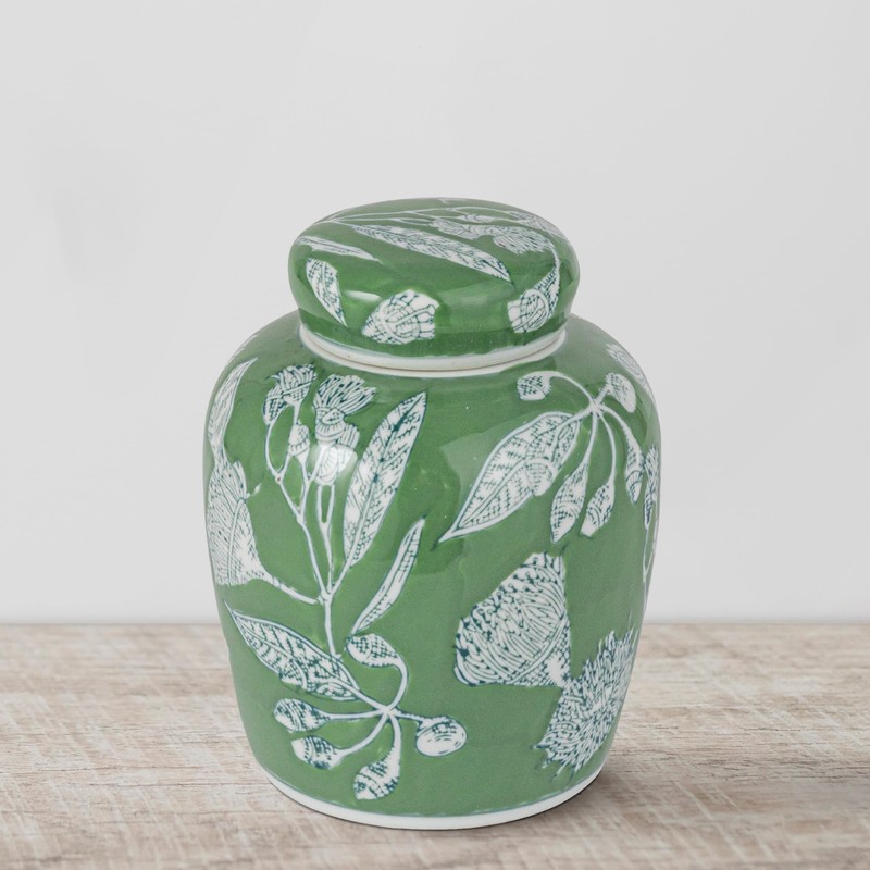 Creative Co-Op Decorative Ceramic Ginger Jar with Lid, Green