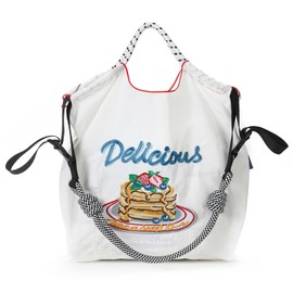 Ball&Chain Embroidery Tote Bag for Women with Shoulder Strap，is a Great Gift for Women, Mom, Teachers, Friends, Bridesmaids (White, Small)