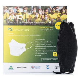 AMD Face Mask - Black Mask AMD NANO-TECH P2 (N95) Particulate Respirator T4 Earloop with Four Layers 50 Pack - Black