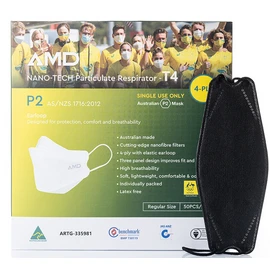 AMD Face Mask - Black Mask AMD NANO-TECH P2 (N95) Particulate Respirator T4 Earloop with Four Layers 50 Pack - Black