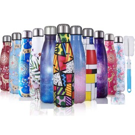 JOGVELO Stainless Steel Vacuum Insulated Water Bottle 25oz with Cleaning Brush, Double Walled Cola Shape Thermos, Squares