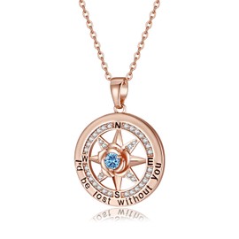 Gifts For Her Birthday Gifts For Women Christmas Gifts Ideas Mothers Day Gifts Valentines Gifts For Wife From Husband Jewelry For Women Rose Gold Compass Necklace Birthstone Diamond Sterling Silver Necklaces For Girlfriend(Dec-Blue Topaz)