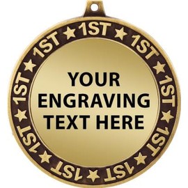 2.75" 1st Place Perimeter Engraving Medal Award with Neck Ribbon, Custom Free Engraving