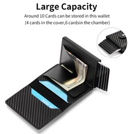 LOUEBICA Slim Smart Mens Wallet Card Holder for AirTag Minimalist Leather Front Pocket Wallet RFID Blocking Pop Up Aluminum Case Credit Card Wallet