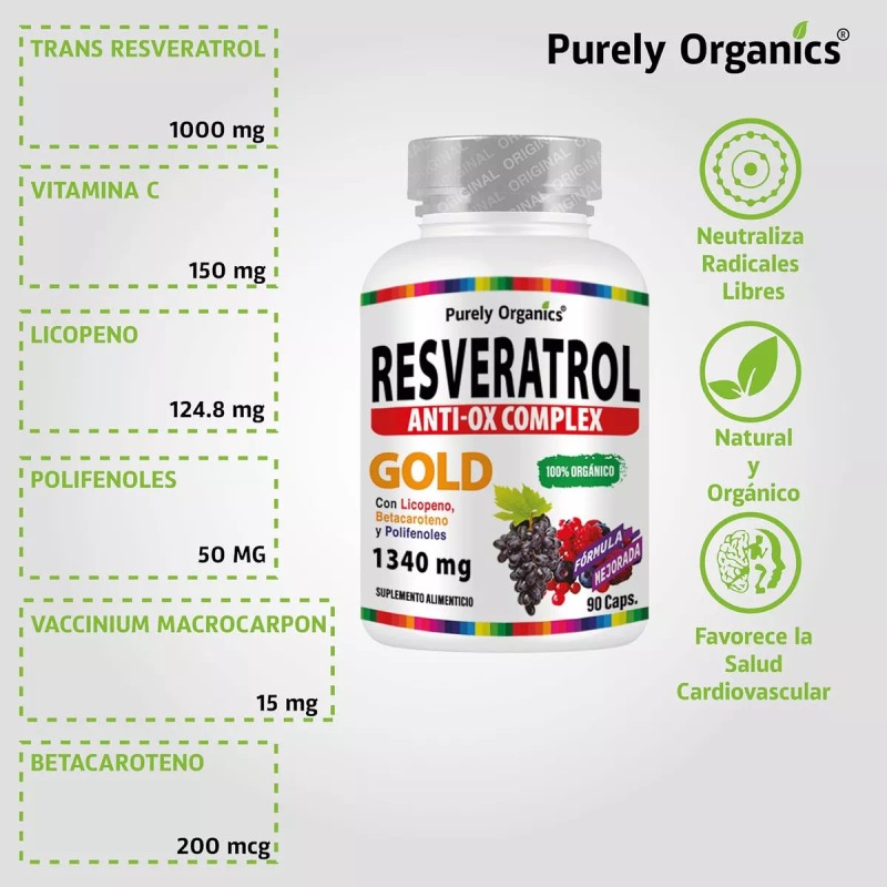 Purely Organics Resveratrol Anti-ox Complex Gold | 90 Caps |