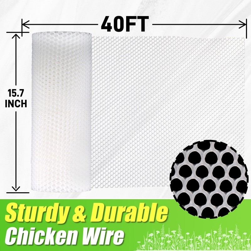 White Plastic Chicken Wire Mesh- 16in x 40ft Plastic Chicken