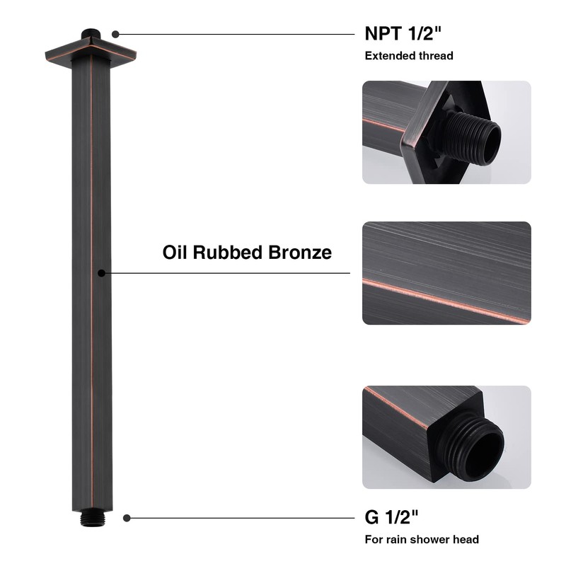 TRUSTMI Bronze Shower Arm with Flange 16 Inch Square Rainfall