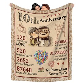 Einanmut 10th Anniversary Wedding Gifts for Wife, Couples Gifts Blanket,10th Wedding Anniversary Birthday Gifts for Wife from Husband, Anniversary Present for Girlfriend,Ten Years for Her