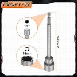 sourcing map 5pcs Nut Driver Drill Bit 18mm Metric Impact Socket 1/4" Hex Shank 6" (150mm) Extra Long Magnetic 6-Point Sockets Quick-Change CR-V Steel Bolt Setter for Power Drill Drivers
