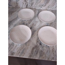 Pier 1 Set Of 4 Pier 1 8" White Stoneware Plates Salad Plates Dishwasher Safe-Brand New