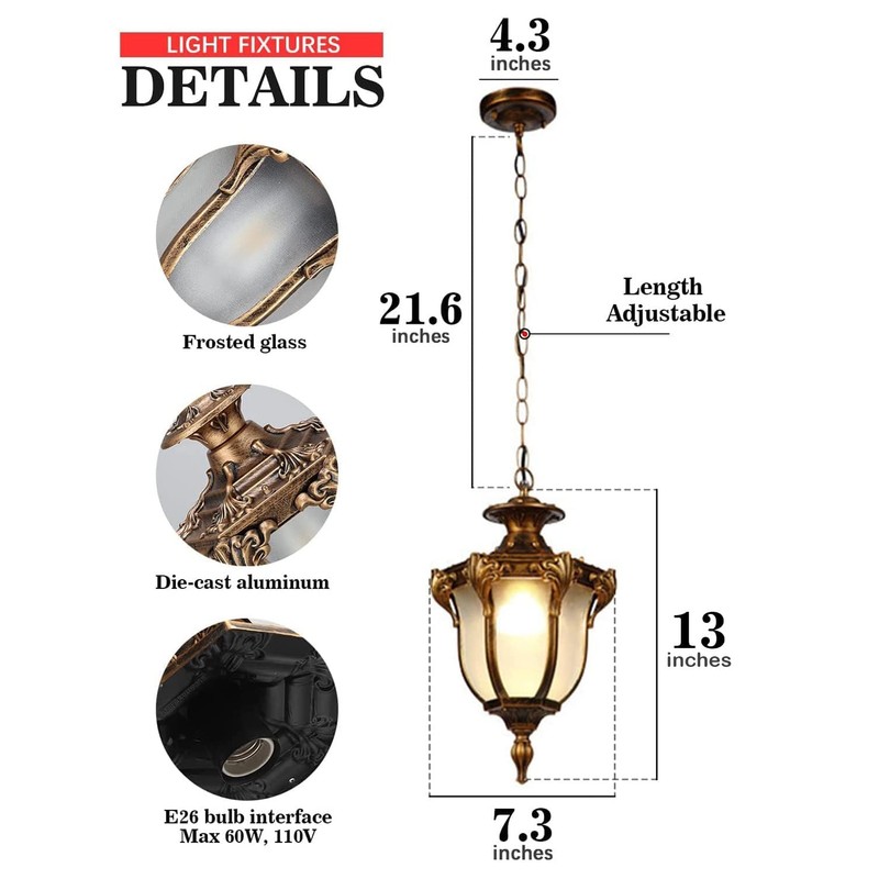 Moddeny Rustic Victorian E26 Exterior Ceiling Pendant Light American Outdoor