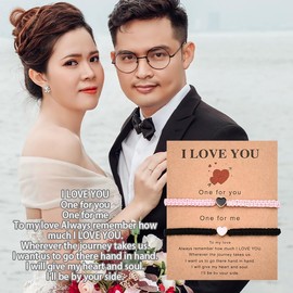 Valentines Day Gifts for Boyfriend Girlfriend Matching Heart Bracelets for Couples Anniversary Birthday Gifts for Husband Wife Adjustable Rope Couple Bracelet Gift