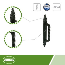 Amig - Delicate Zamak Door Handle with Hammered Steel Plate | 28 x 4.5 cm | For Sliding Gates, Garden Gates and Passage Doors | Black | Easy Assembly with Screws
