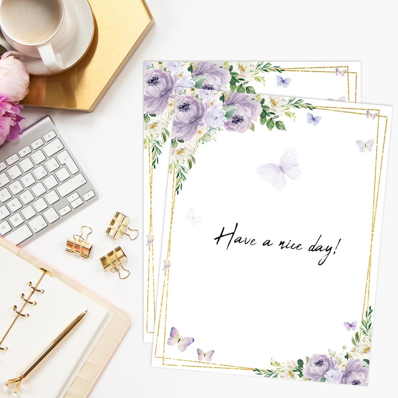 FYSUIMU 60 Sheets Floral Butterfly Stationery Letterhead Paper Watercolor Lavender