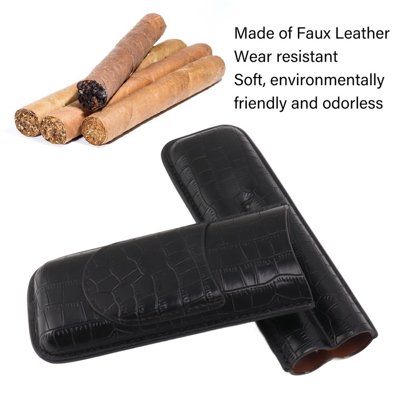 Cigar Case 2 Finger Moisturizing Faux Leather Portable Cigar Box