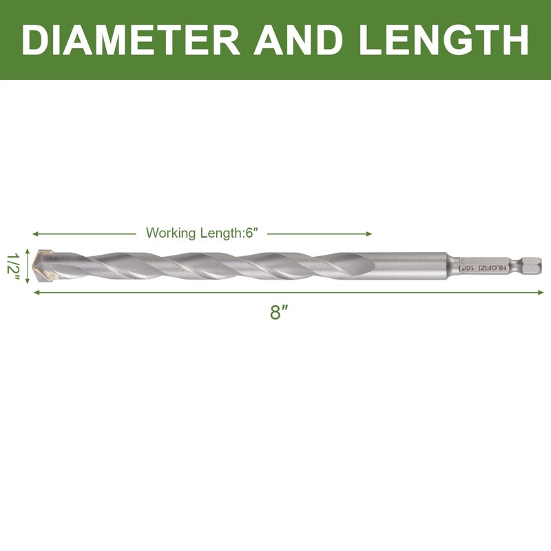 HLOFIZI 1/2" x 8" Masonry Drill Bits Concrete Hammer Drill