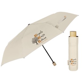PERLETTI Green Pocket Umbrella Ecological for Women Girls - Compact Small Umbrella Natural with Manual Opening - Environmentally Friendly Women's Umbrella Windproof Mini Wooden, vanilla
