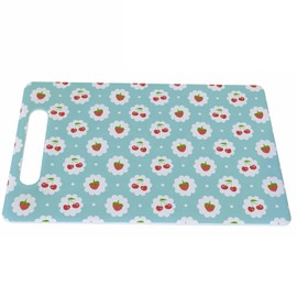 Bcumuq Sweet Fruit Cutting Boards Strawberries Flower Cherry Dot Blue Cutting Boards Kitchen Chopping Board with Handles Non Slip Plastic 16 x 10 x 0.24 Inch