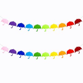 SaktopDeco 2 Pack Colorful Umbrella Garland Felt Umbrella Banner Hanging Weather Themed Baby Shower Rainbow Party Decorations